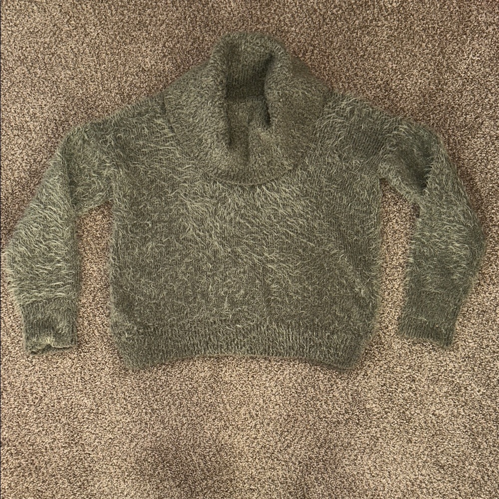 Pink Rose Olive Green Turtleneck Sweater